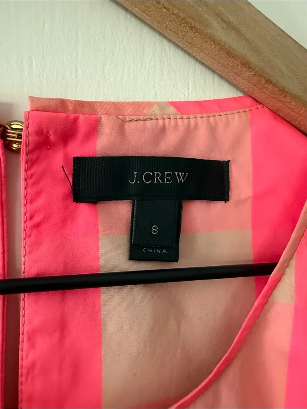 J. Crew Neon Pink and Beige Gingham Puff Sleeve Blouse